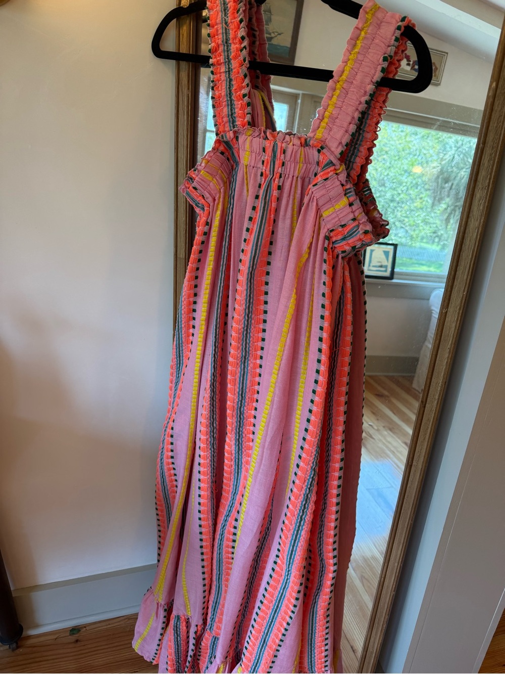 Silver Jeans Coral and Pink Striped Maxi Dress with Yellow Accents